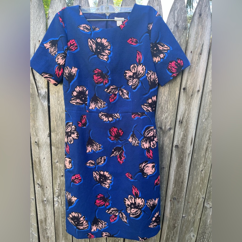J crew floral blue dress with sleeves size 10